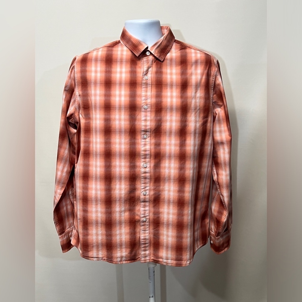 BIXBY Men’s Orange plaid‎ long sleeve button down size L.
